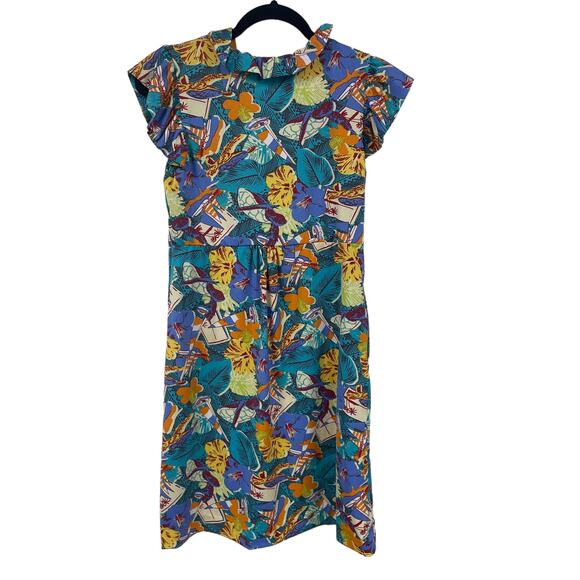 Tracy Negoshian Ruffle Sleeve Hawaiian Themed Shift Dress Womens Small - Picture 7 of 7